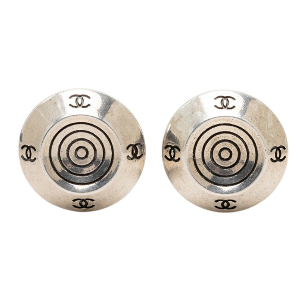 CHANEL Silver Logo Earrings